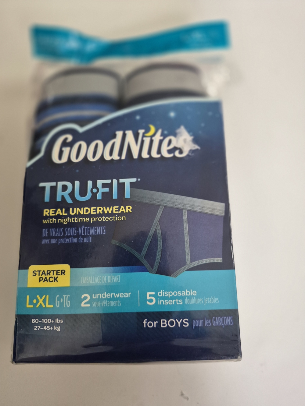 Goodnites TRUFIT Boys L-XL Nighttime 5 Pack Underwear - Blue NEW